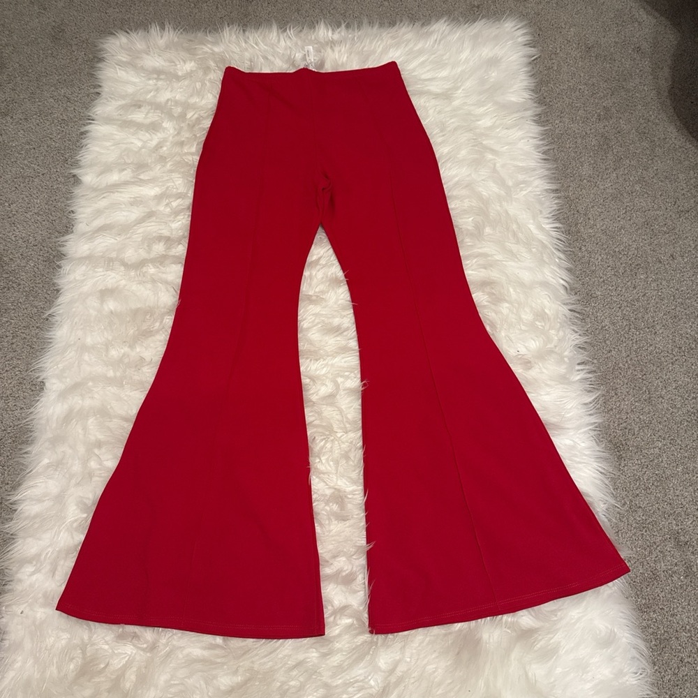 Long Red Flared Dress Pants